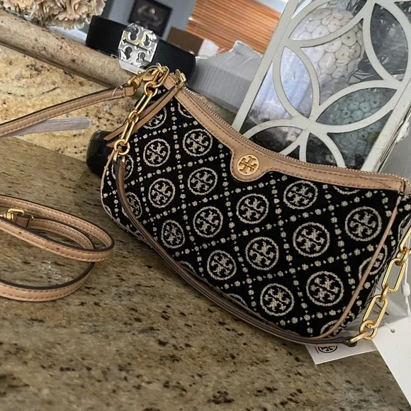 New 🖤 Tory Burch T Monogram Chenille Studio Shoulder Bag - Picture 1 of 14